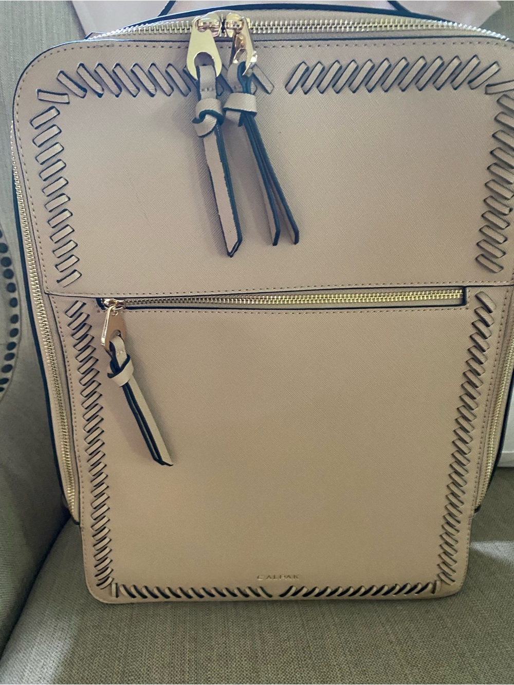 Cream Women’s Backpack with Whipstitch Detail